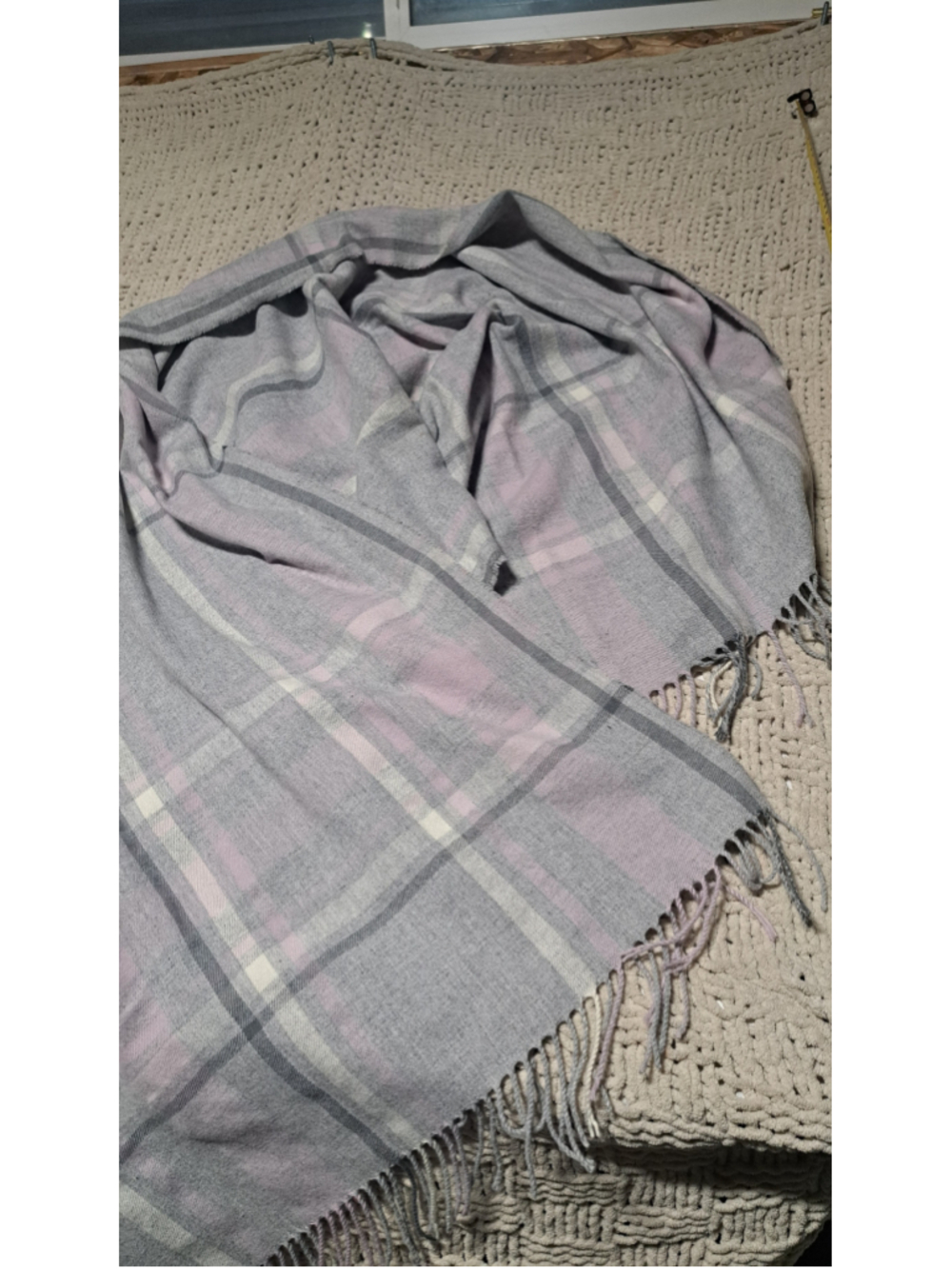Women's Love & Lore Plaid Scarf One Size Grey and Pink